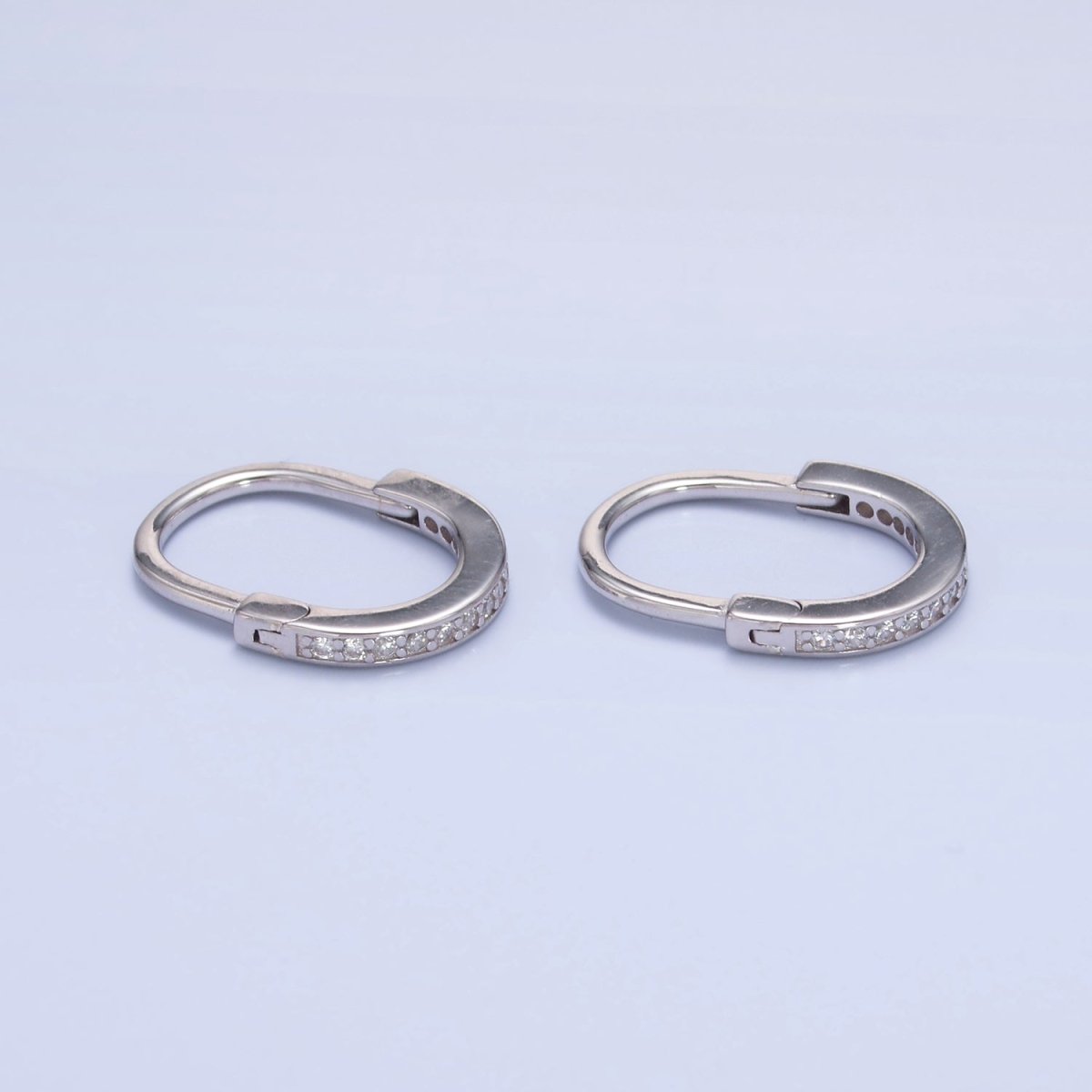 S925 Sterling Silver Micro Paved CZ Oblong Hoop Earrings | SL-583