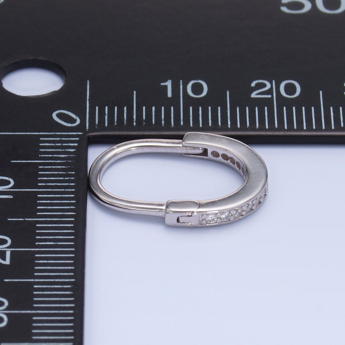 S925 Sterling Silver Micro Paved CZ Oblong Hoop Earrings | SL-583