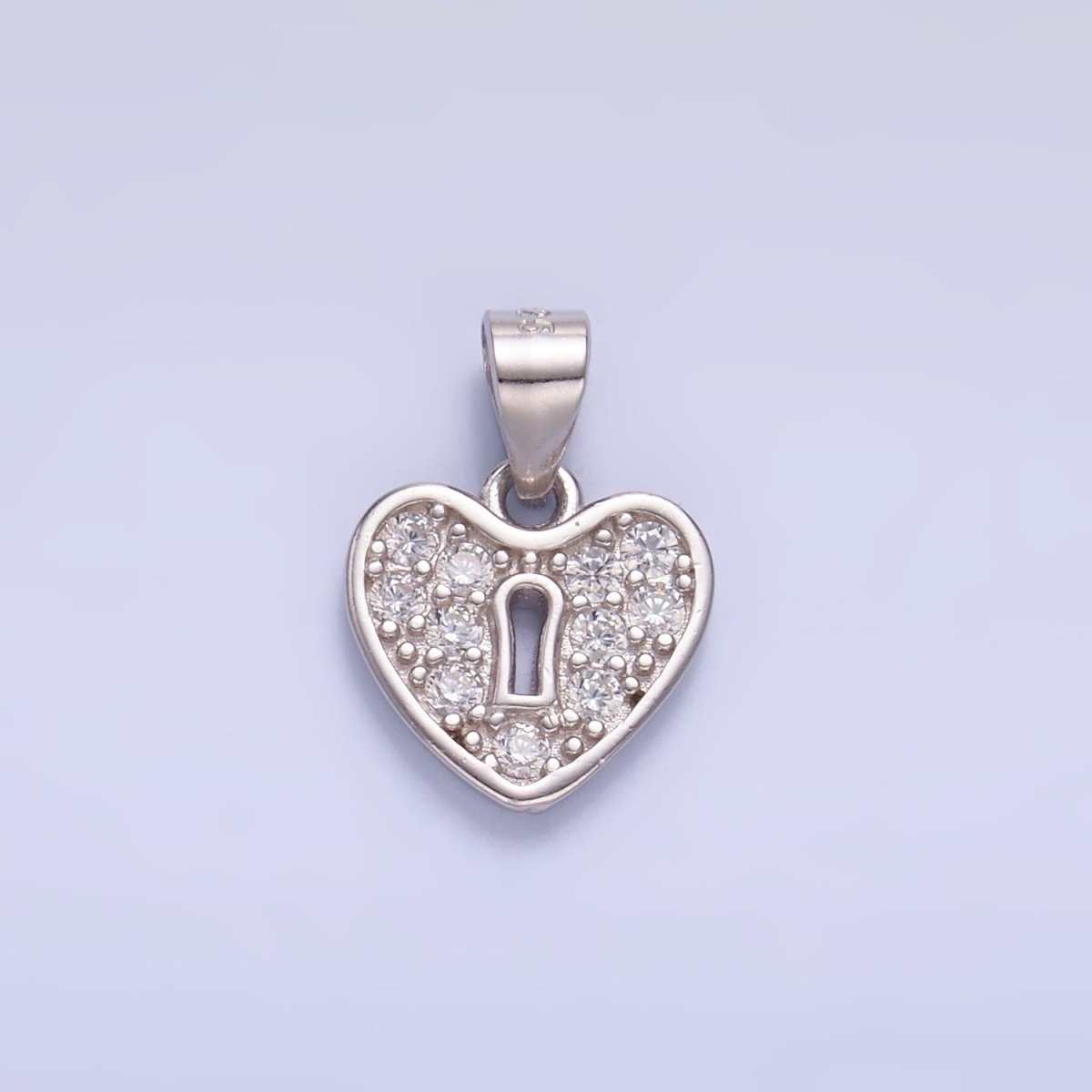 S925 Sterling Silver Micro Paved CZ Padlock Heart Pendant | SL-607