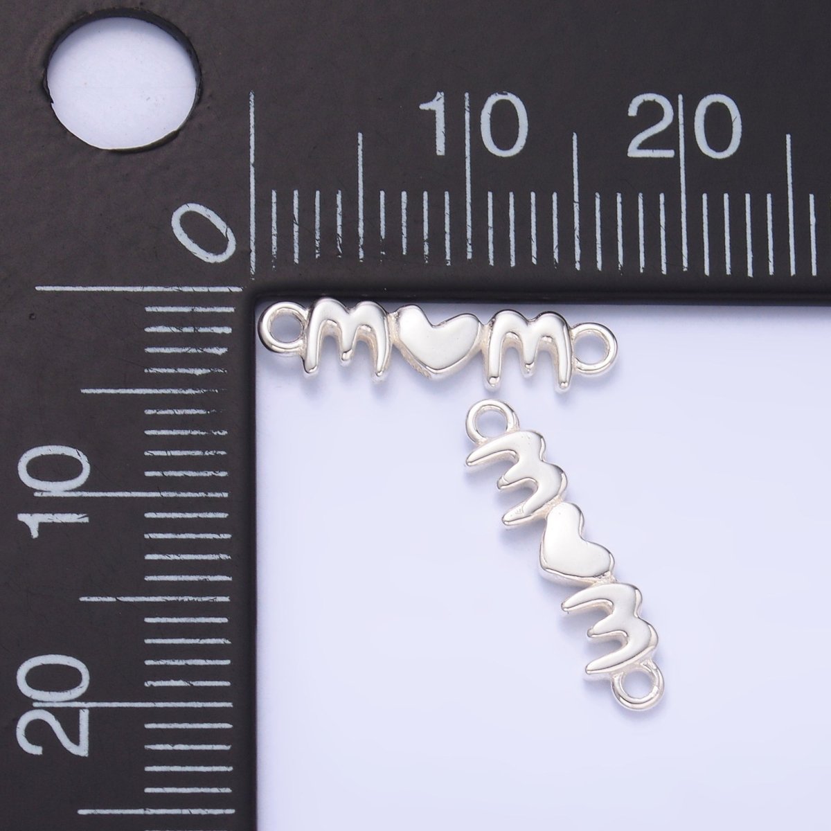 S925 Sterling Silver Mini "Mom" Word Charm Connector | SL-636