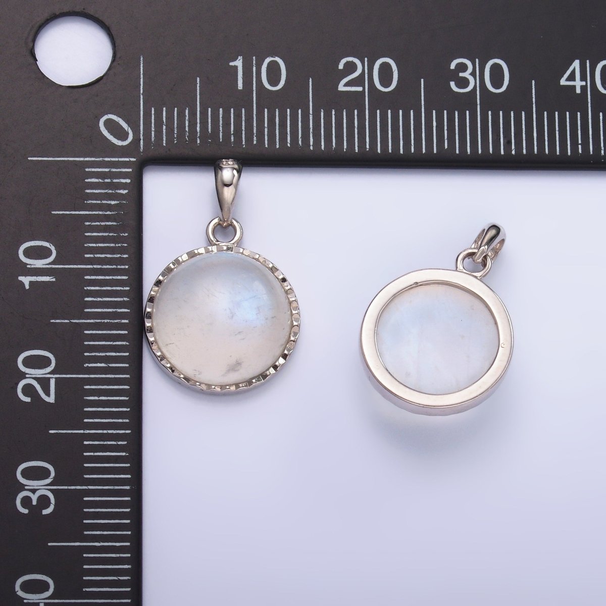 S925 Sterling Silver Moonstone Gemstone Round Bezel Pendant | SL-609