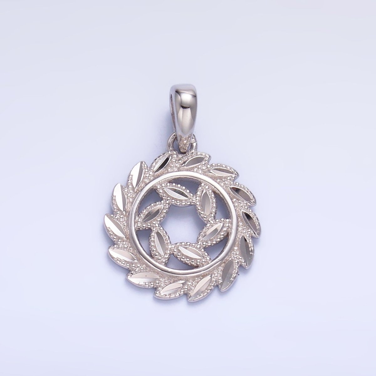 S925 Sterling Silver Open Nature Leaf Circular Geometric Pendant | SL-603