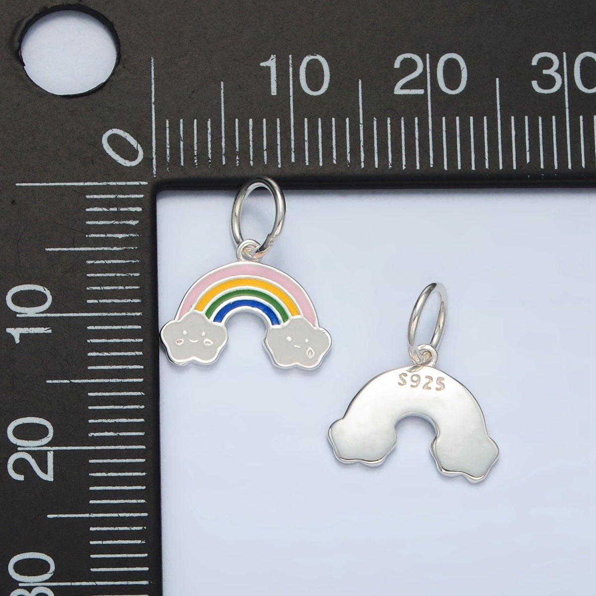 S925 Sterling Silver Rainbow Smiley Face Cloud Enamel Mini Charm | SL-506