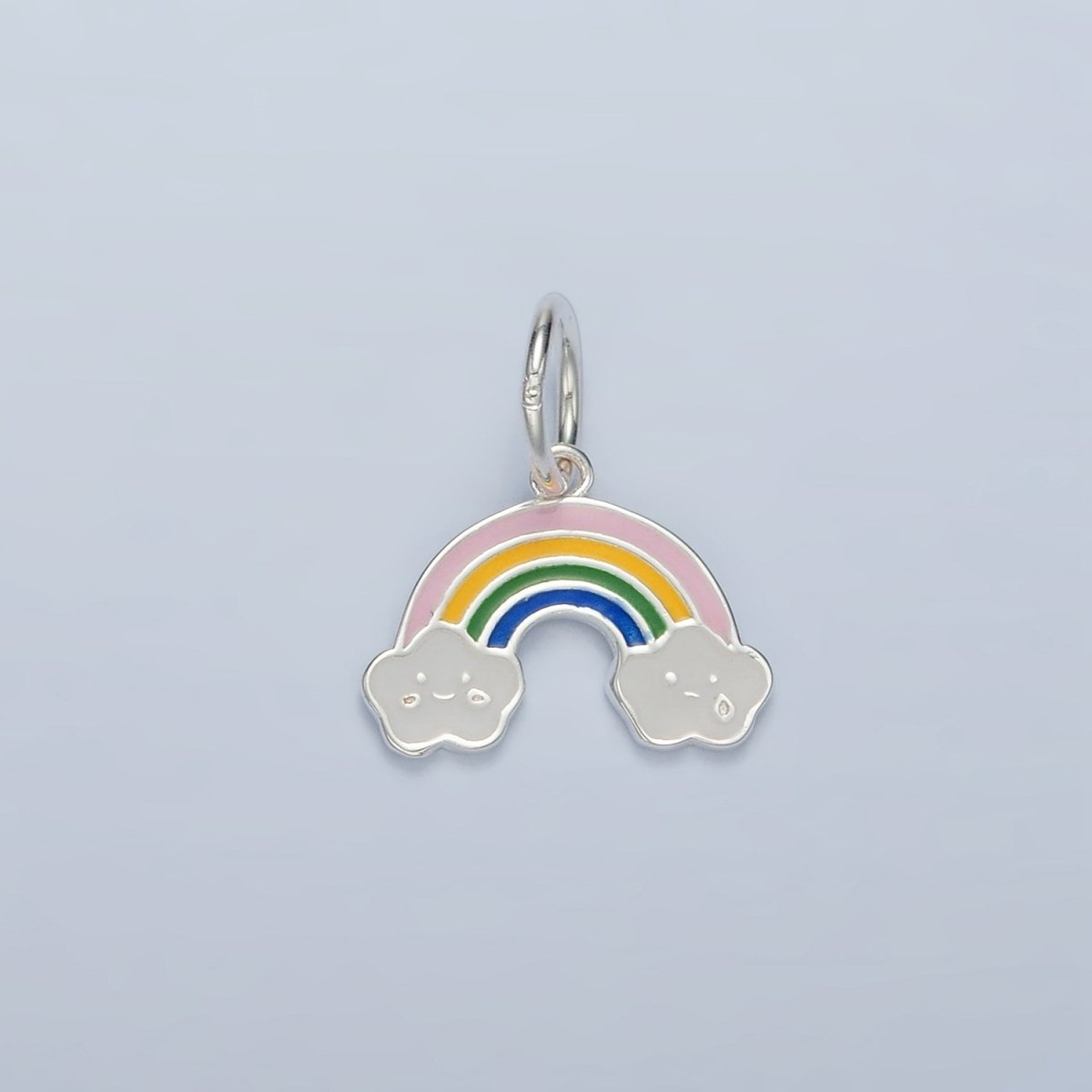 S925 Sterling Silver Rainbow Smiley Face Cloud Enamel Mini Charm | SL-506