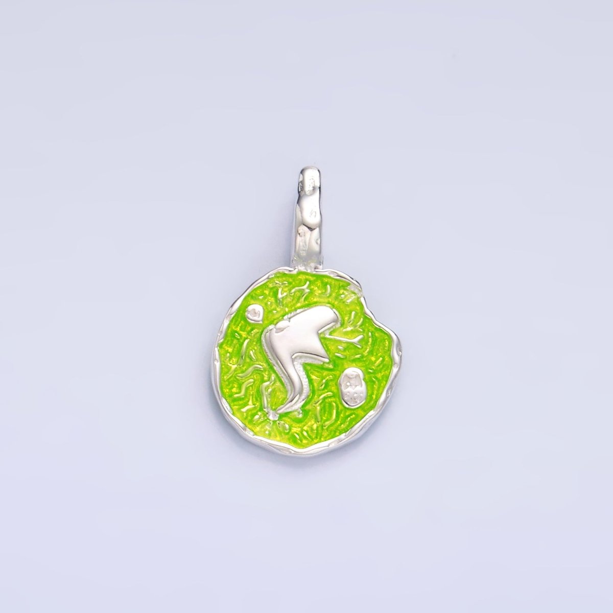 S925 Sterling Silver Snake Serpent Green Enamel Hammered Pendant | SL-517