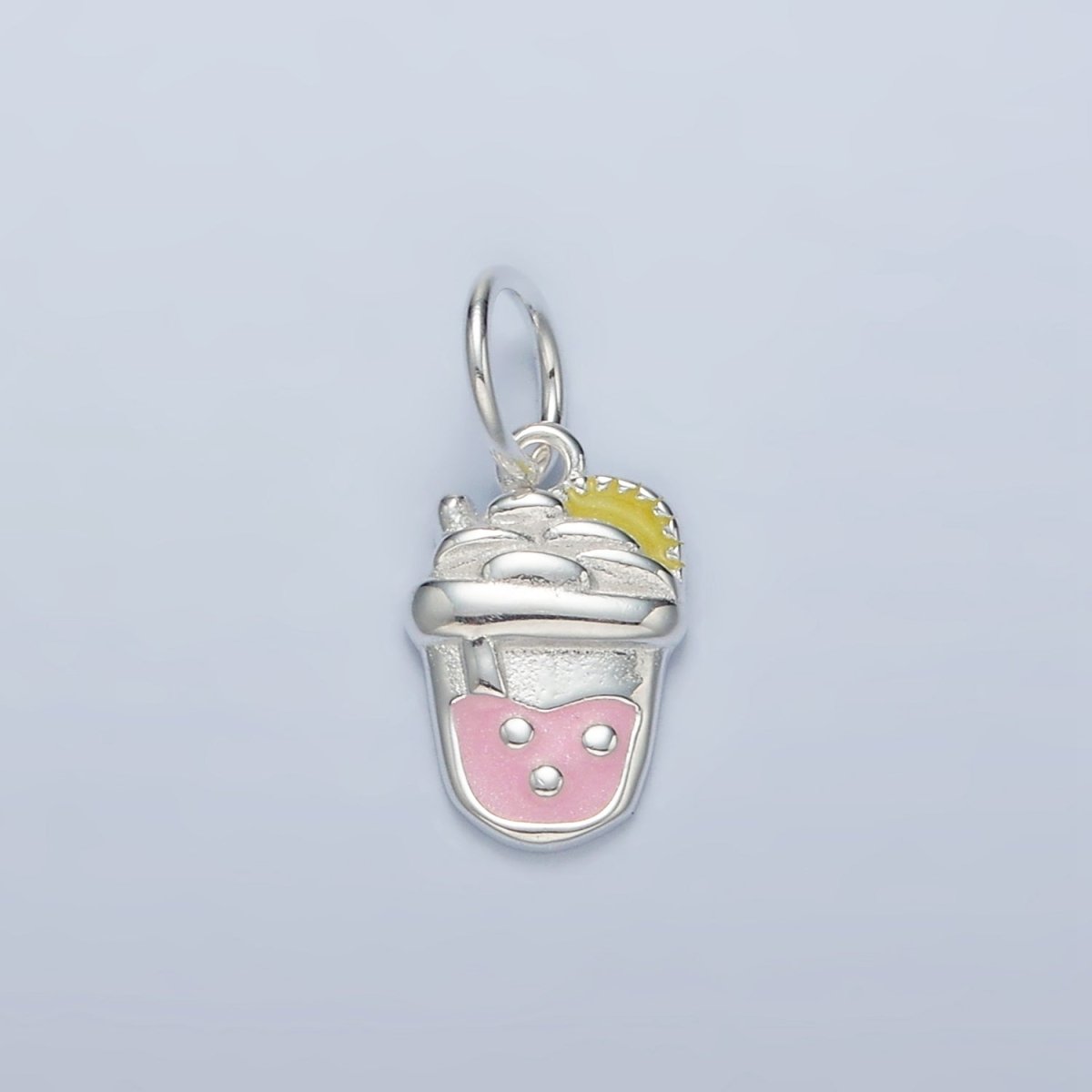 S925 Sterling Silver Strawberry Boba Milk Tea Drink Enamel Charm | SL-504