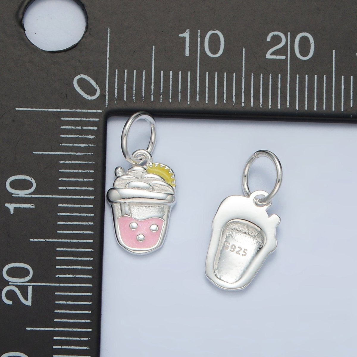 S925 Sterling Silver Strawberry Boba Milk Tea Drink Enamel Charm | SL-504