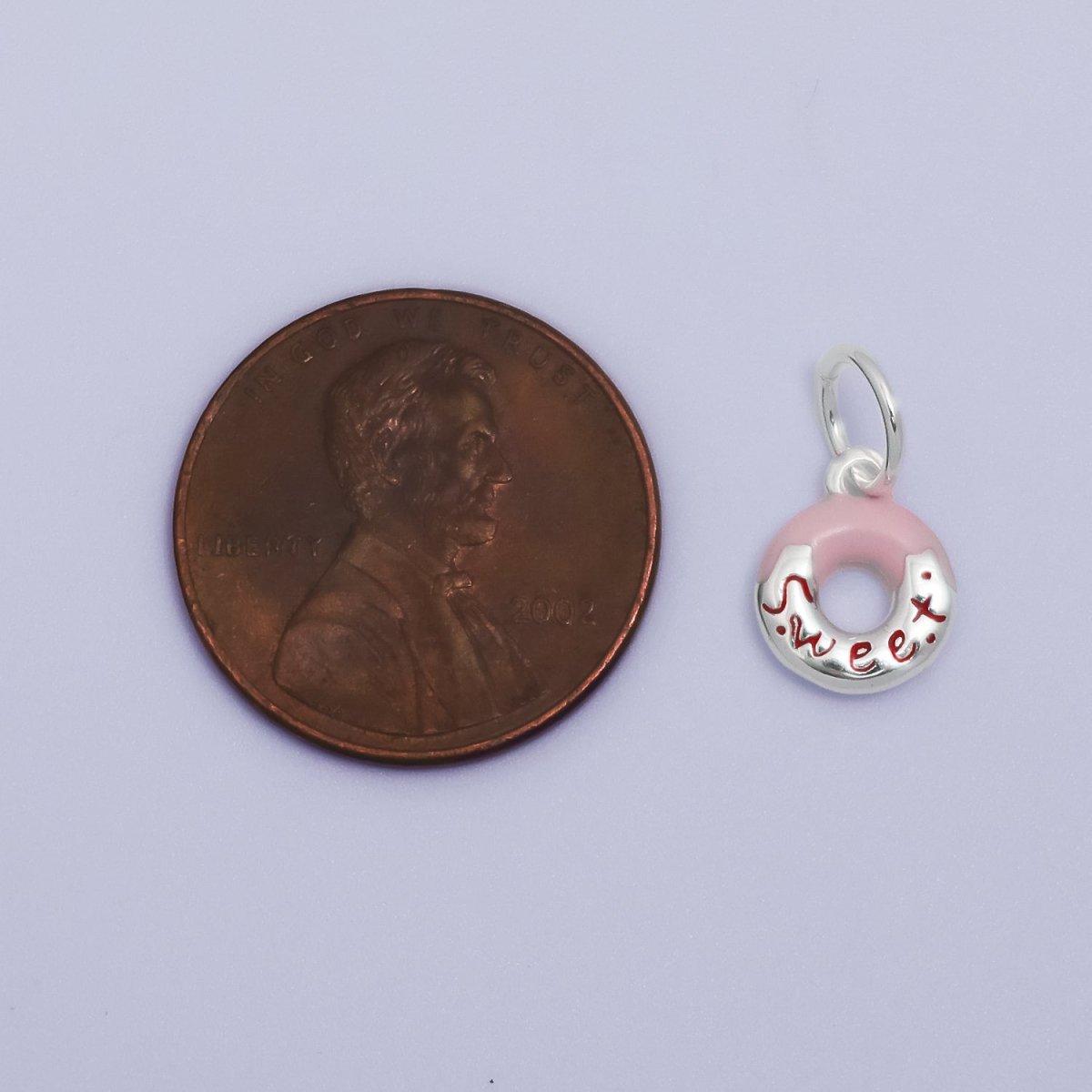 S925 Sterling Silver "Sweet" Script Donut Enamel Open Round Charm | SL-427