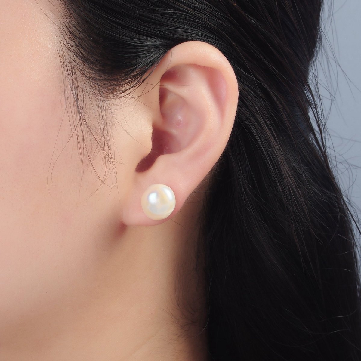 Silver Baroque Freshwater Pearl Stud Earrings Minimalist Wedding Jewelry | Q106