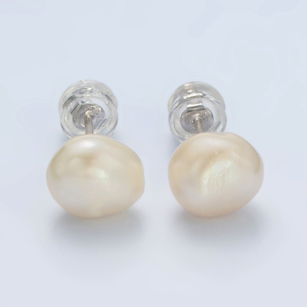 Silver Baroque Freshwater Pearl Stud Earrings Minimalist Wedding Jewelry | Q106