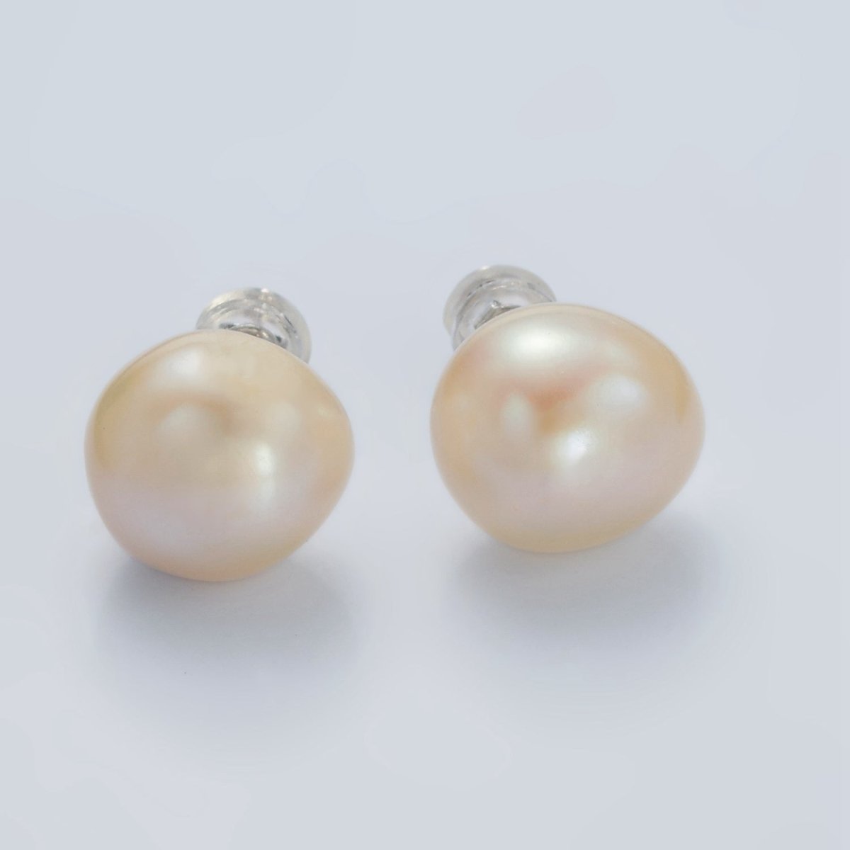 Silver Potato Freshwater Pearl Stud Earrings Minimalist Wedding Jewelry | Q117