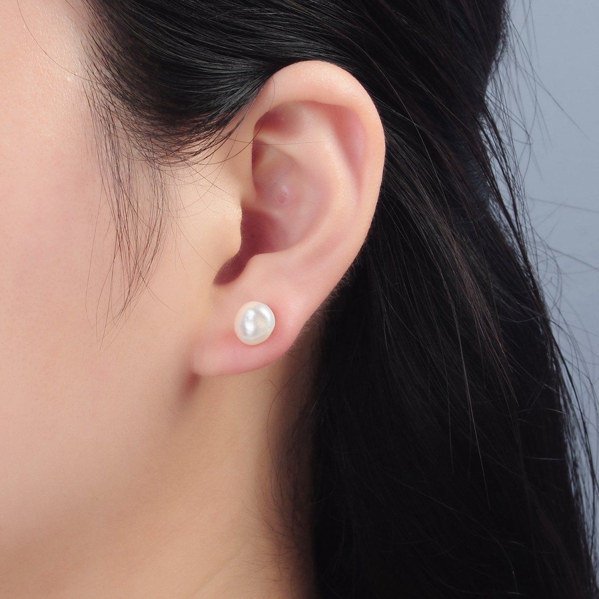 Silver Potato Freshwater Pearl Stud Earrings Minimalist Wedding Jewelry | Q117