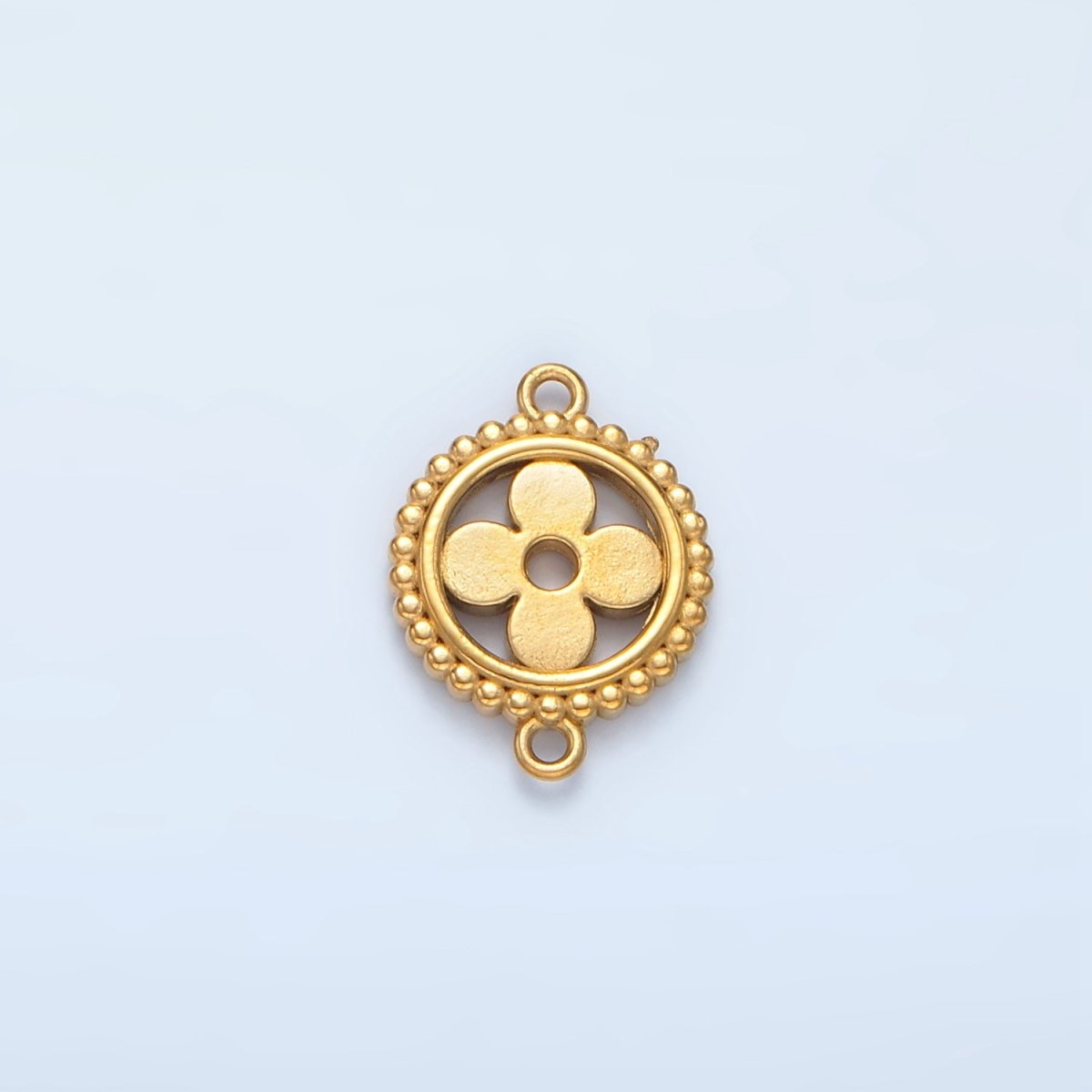 Stainless Steel 10mm Open Clover Leaf Dotted Outline Round Connector | F225