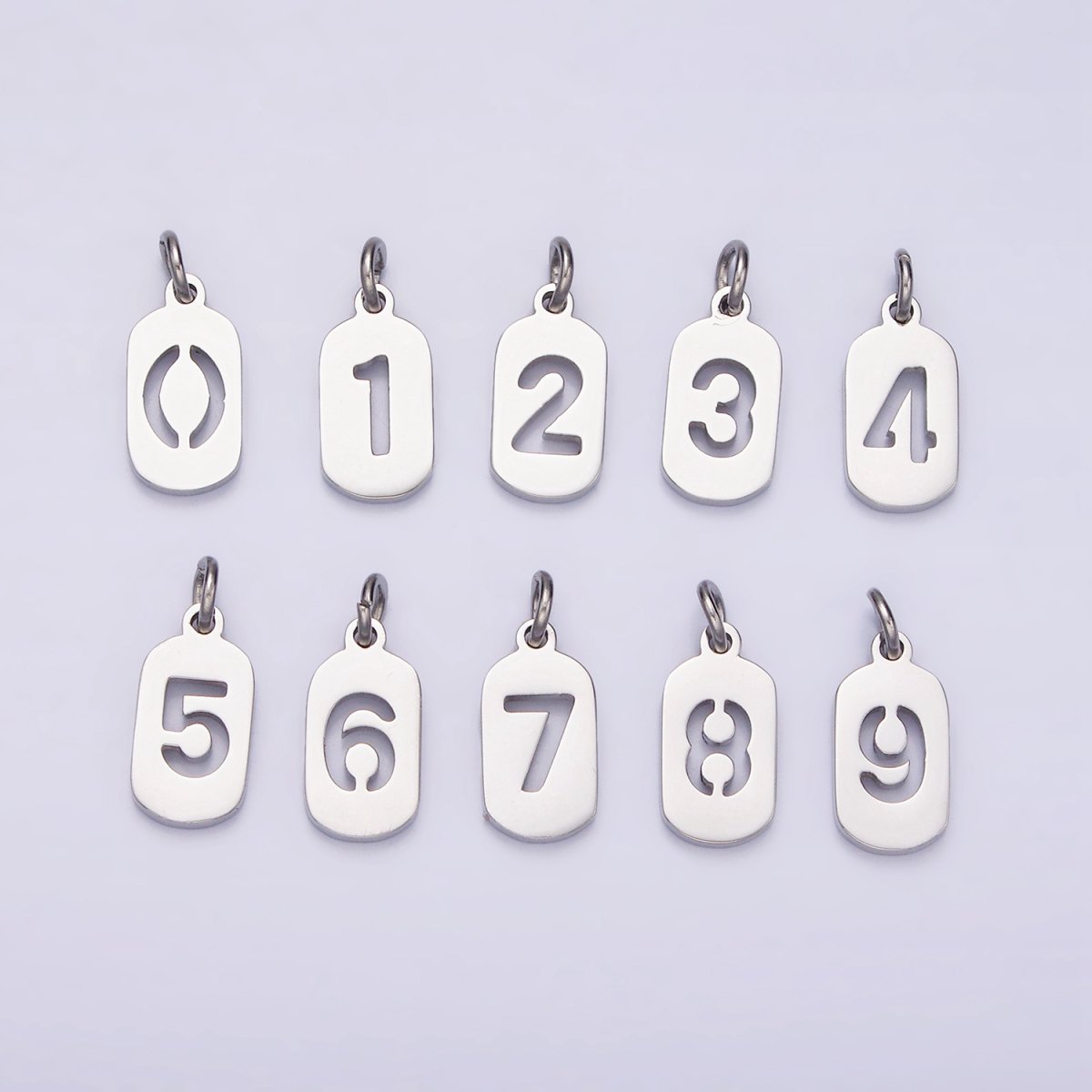 Stainless Steel 13.5mm Number 0-9 Open Script Mini Tag Add-On Silver Charm  P-601-P-610