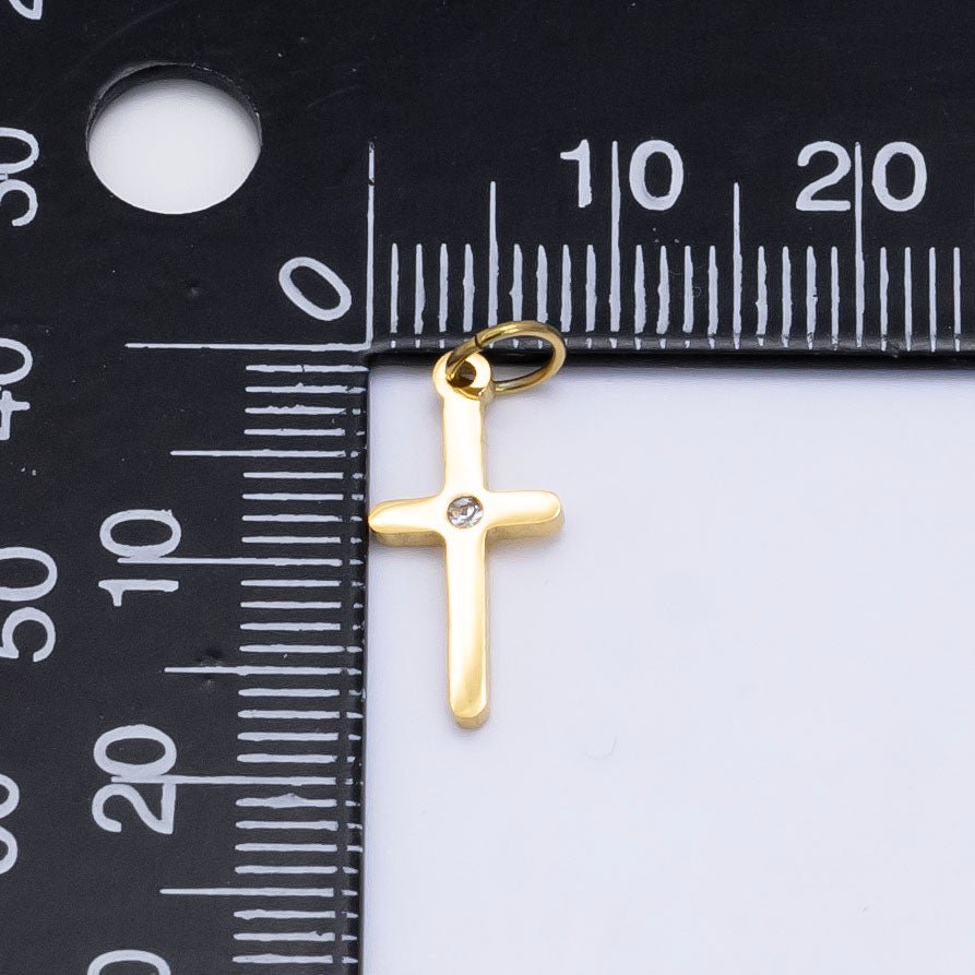 Stainless Steel 13mm Clear CZ Religious Cross Charm | P1293