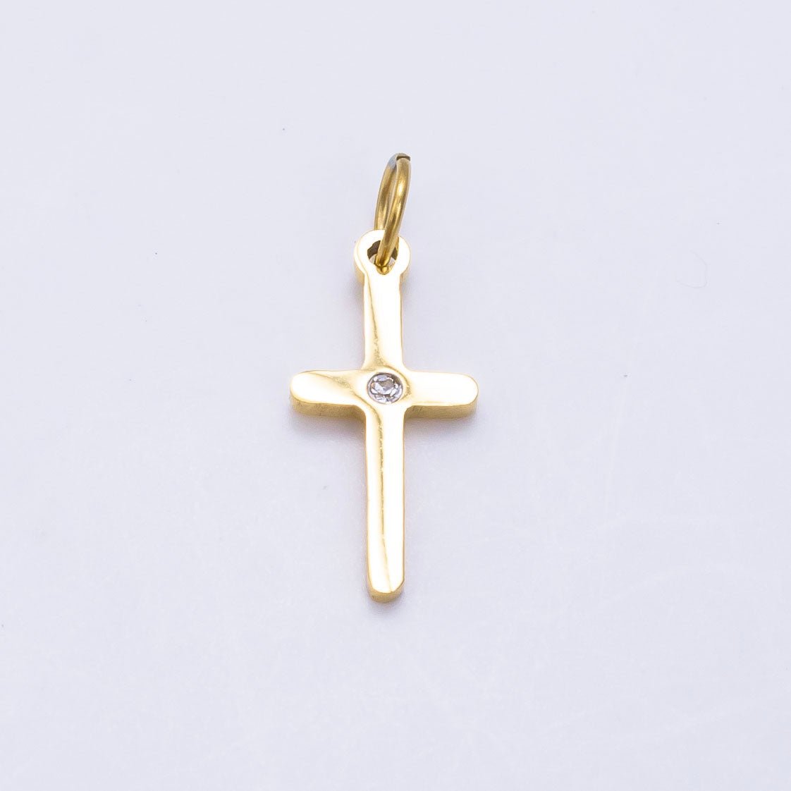 Stainless Steel 13mm Clear CZ Religious Cross Charm | P1293