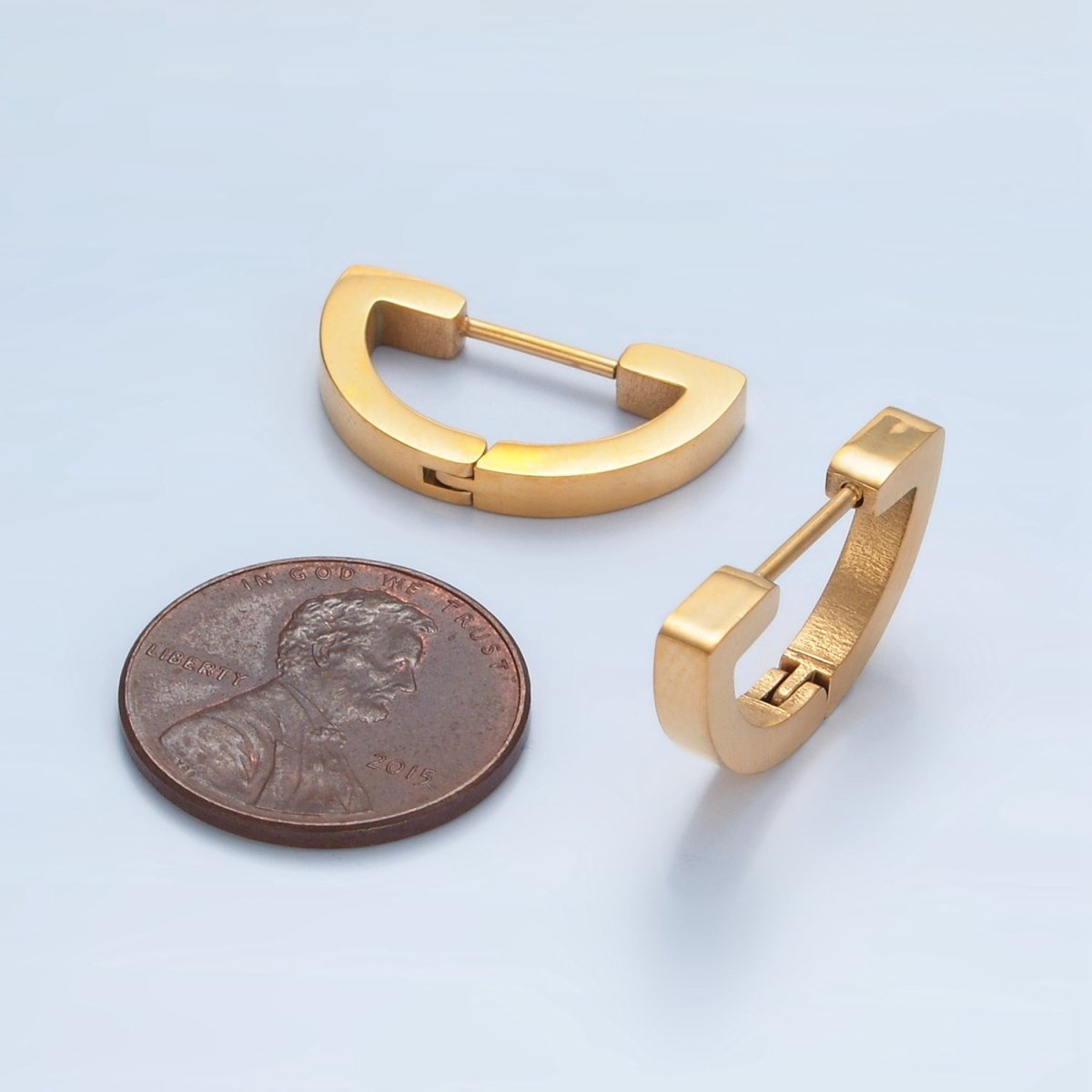 Stainless Steel 14mm D-Shaped Minimalist Cartilage Huggie Earrings | P106