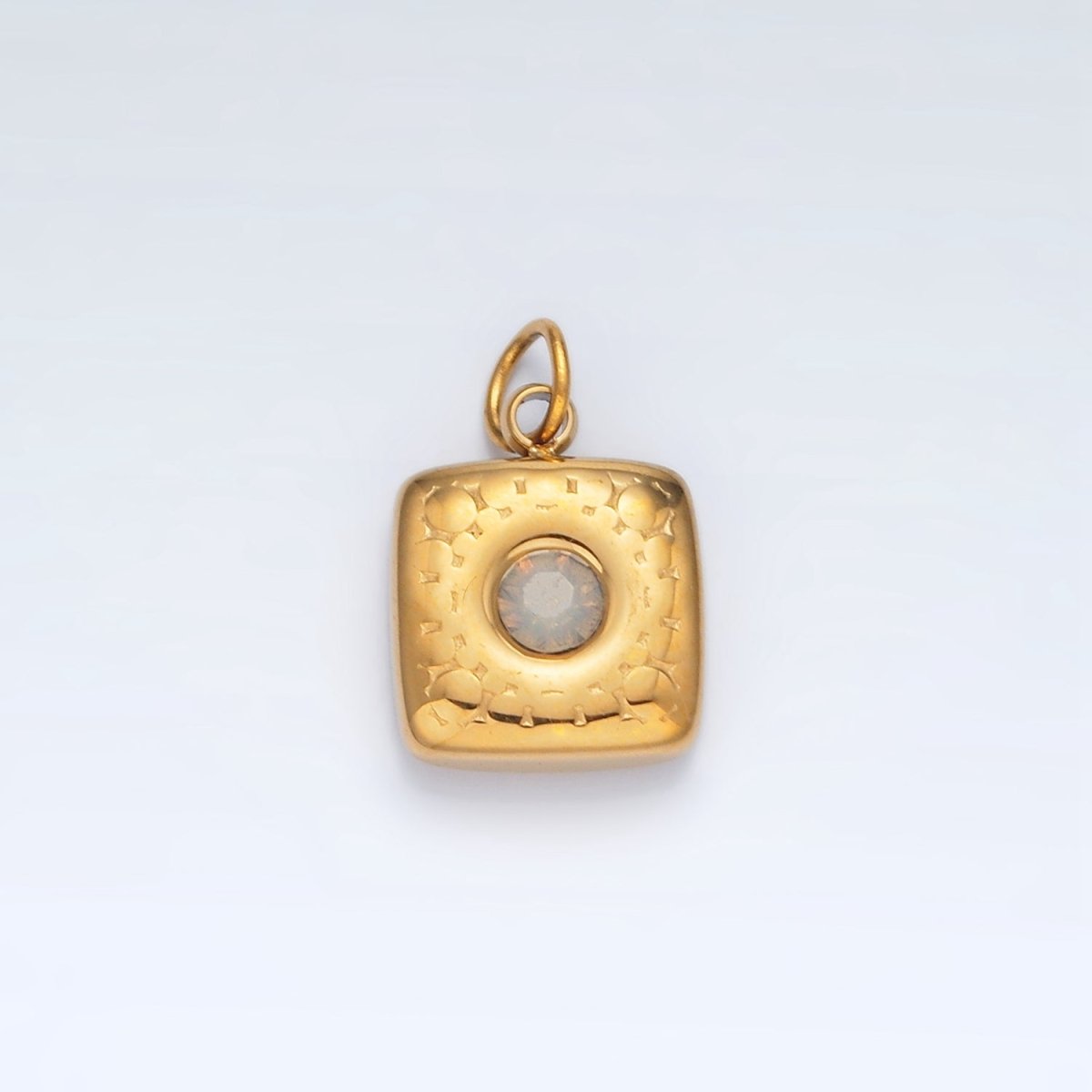 Stainless Steel 15mm Iridescent Opal CZ Textured Square Mini Charm | P568