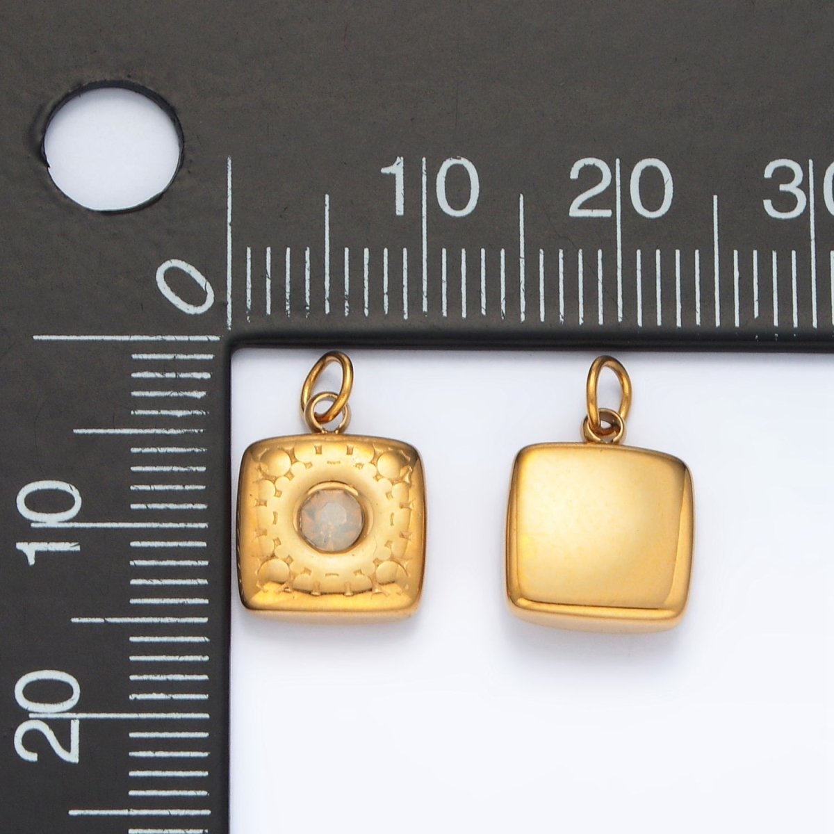 Stainless Steel 15mm Iridescent Opal CZ Textured Square Mini Charm | P568