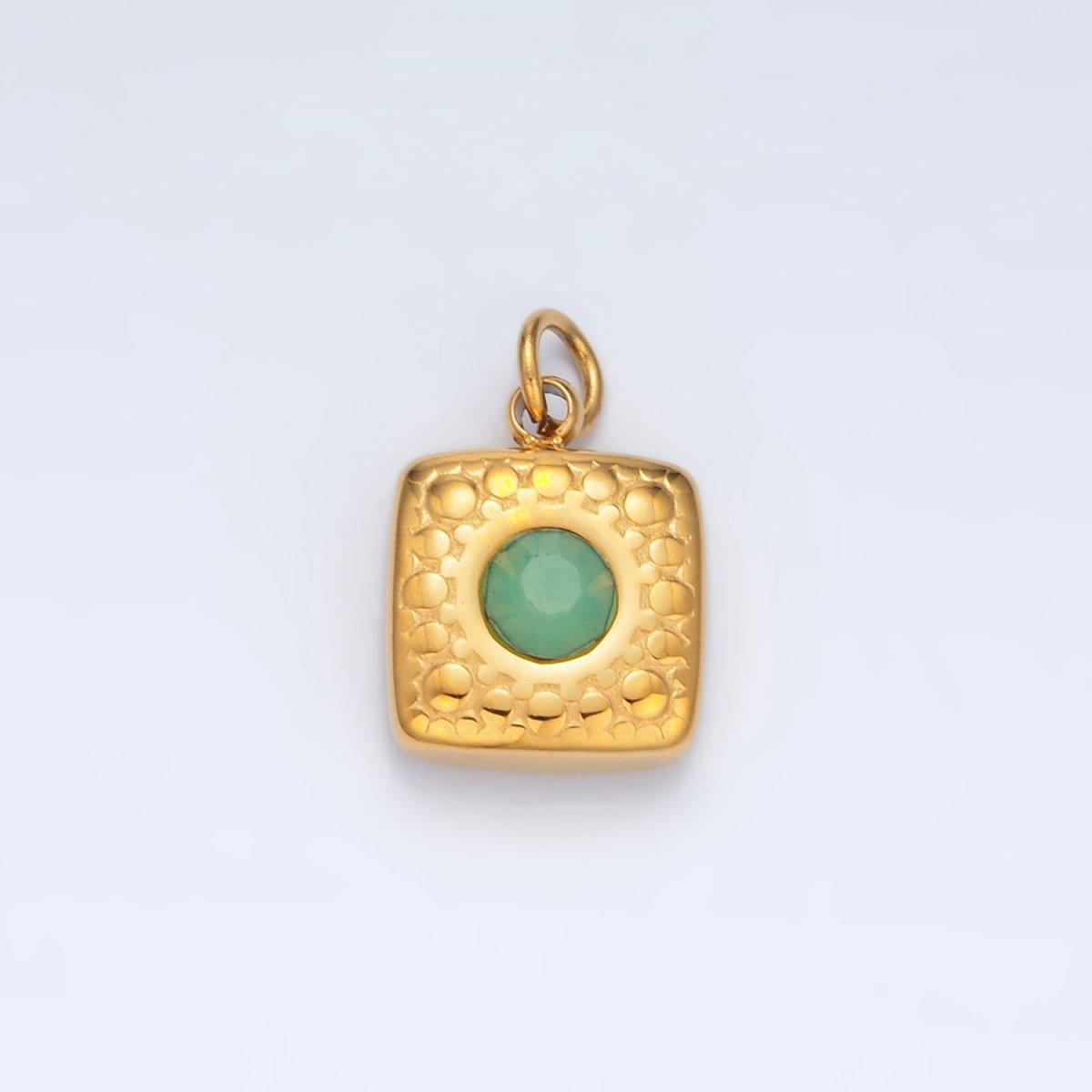 Stainless Steel 15mm Green Aventurine CZ Textured Square Mini Charm | P1040