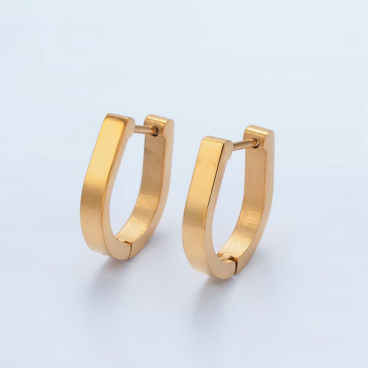 Stainless Steel 16mm U-Curved Oblong Huggie Earrings | P090