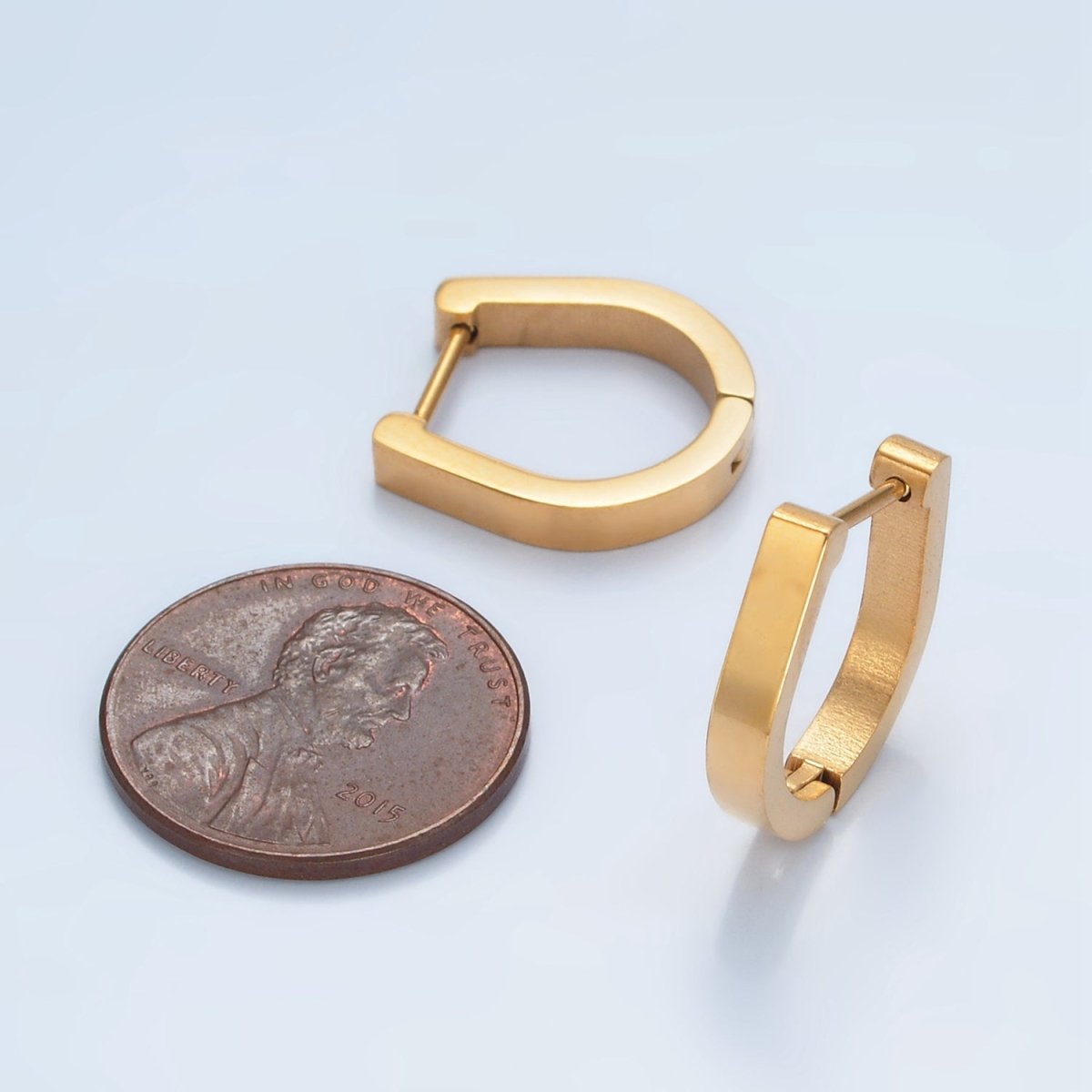 Stainless Steel 16mm U-Curved Oblong Huggie Earrings | P090