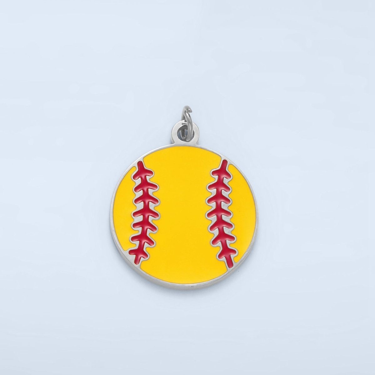 Stainless Steel 20mm Green Softball Sports Enamel Round Charm in Gold & Silver | P1225
