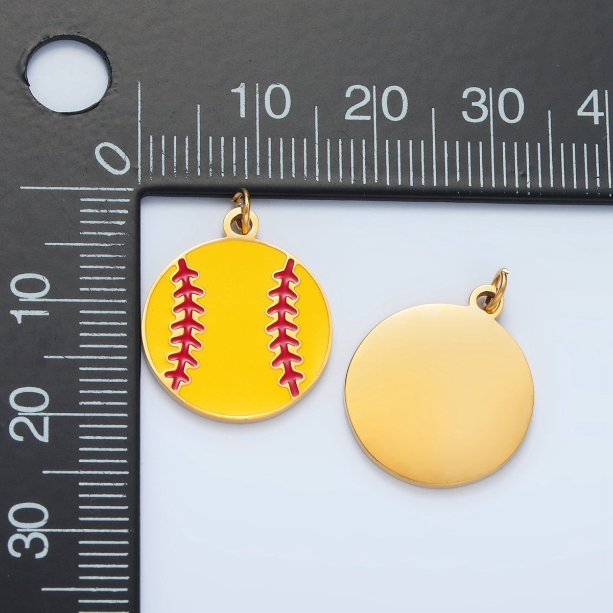 Stainless Steel 20mm Yellow Softball Sports Enamel Round Charm | P1225