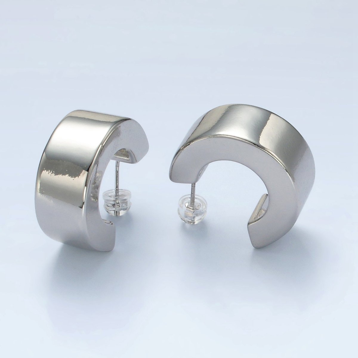 Stainless Steel 25mm Minimalist Wide C-Shaped Hoop Earrings in Gold & Silver | P536 P537