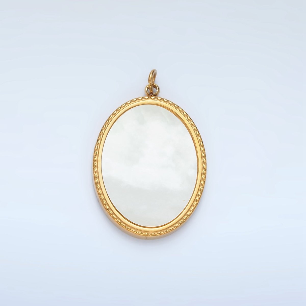 Stainless Steel 25mm Shell Pearl Oval Edged Bezel Charm | P1217