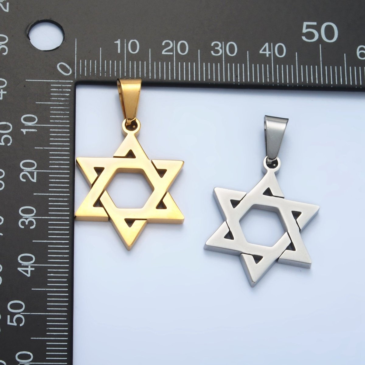 Stainless Steel 37mm Star of David Jewish Religious Open Pendant in Gold & Silver | P1481
