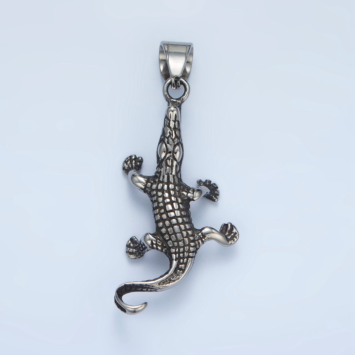 Stainless Steel 42mm Crocodile Alligator Animal Oxidized Silver Pendant | P1482