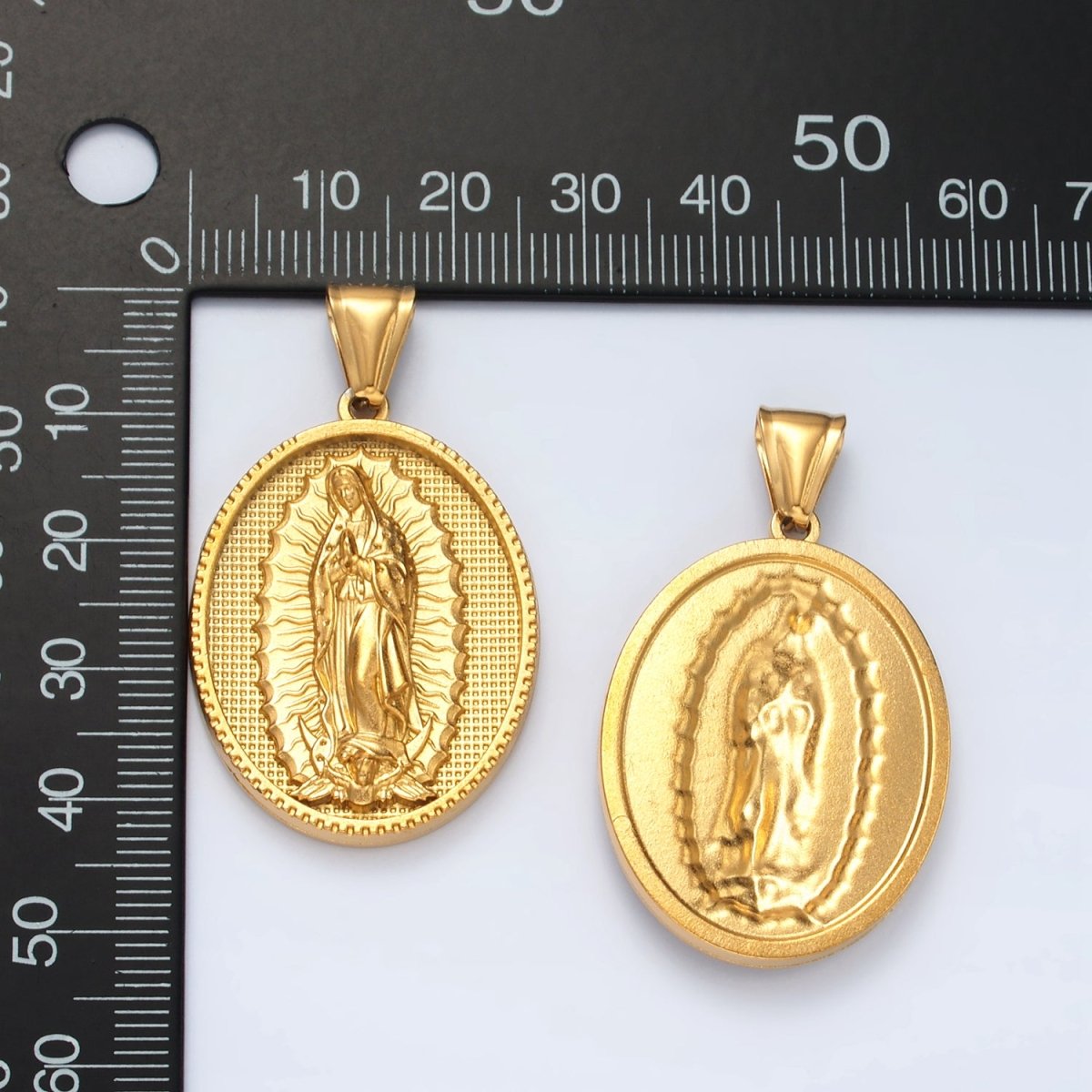 Stainless Steel 44mm Miraculous Lady Guadalupe Mary Textured Oval Pendant | P1471