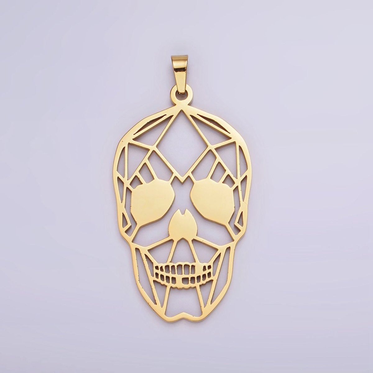Stainless Steel 45mm Open Geometric Skeleton Skull Pendant in Gold & Silver | P-848
