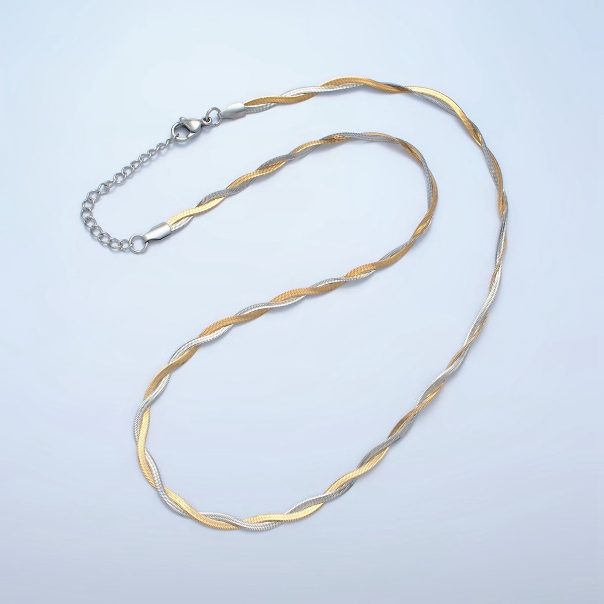 Stainless Steel 3.5mm Braided Intertwine Herringbone Chains 18 Inch Necklace in Mixed Metal & Silver | WA-2614 WA-2615