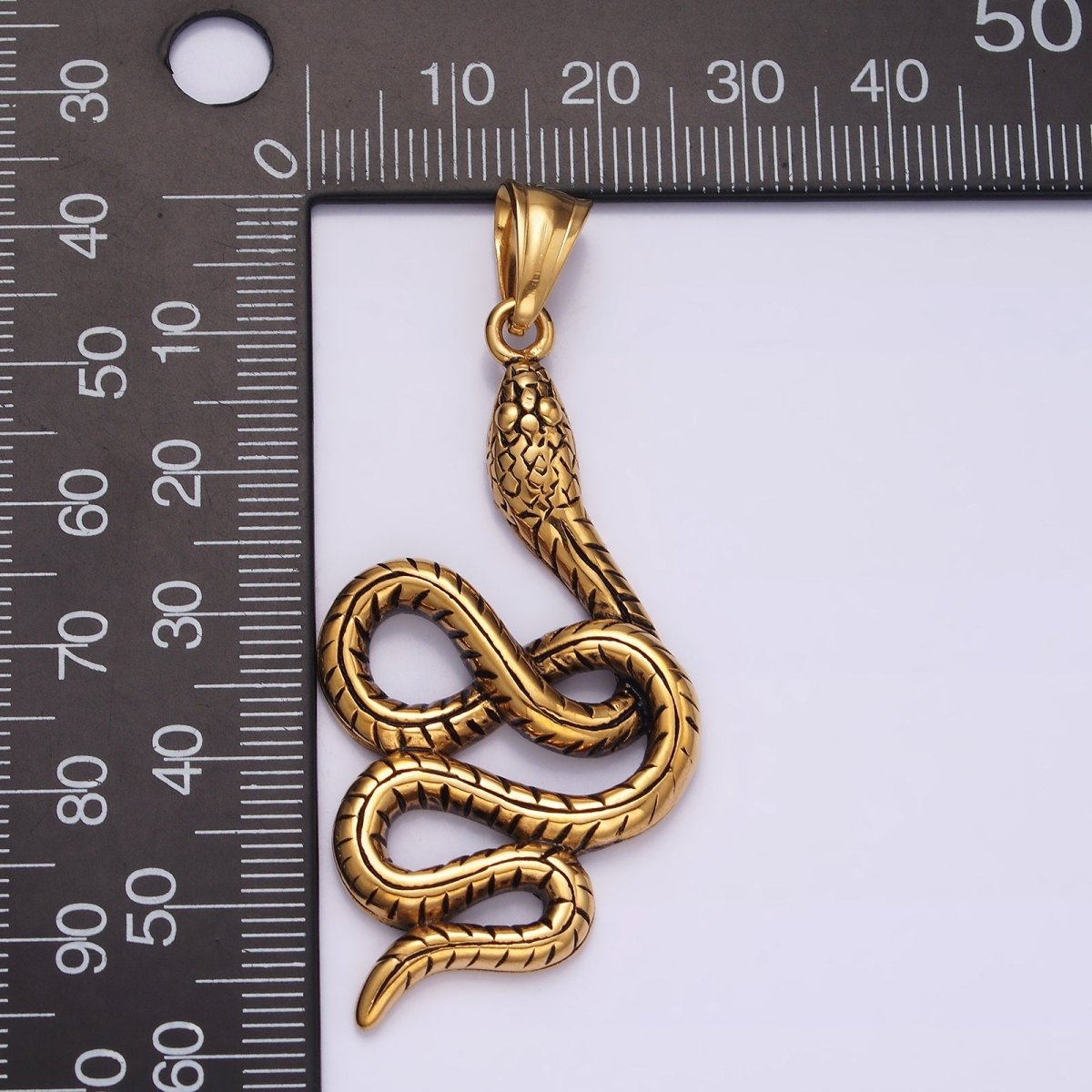 Stainless Steel 54mm Slithering Snake Serpent Animal Textured Pendant | P-855