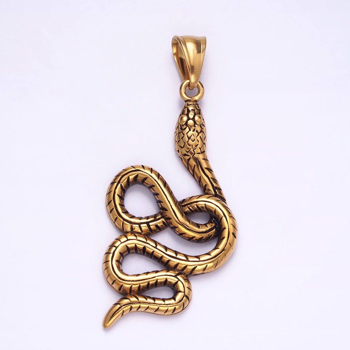 Stainless Steel 54mm Slithering Snake Serpent Animal Textured Pendant | P-855