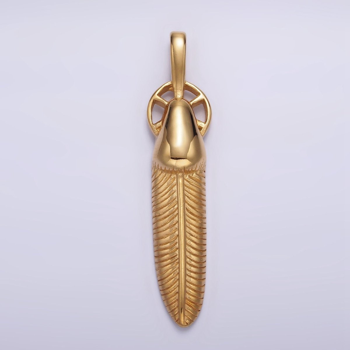 Stainless Steel 55.5mm Line-Textured Feather Open Round Pendant in Gold & Silver | P-718