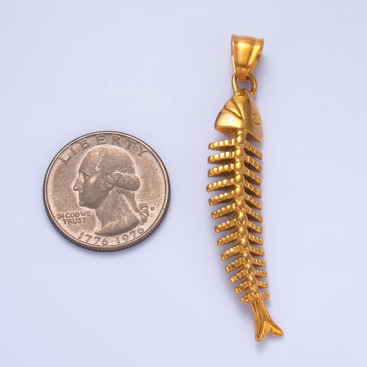 Stainless Steel 60mm Ocean Sea Fish Animal Skeleton Bone Curved Pendant | P1067
