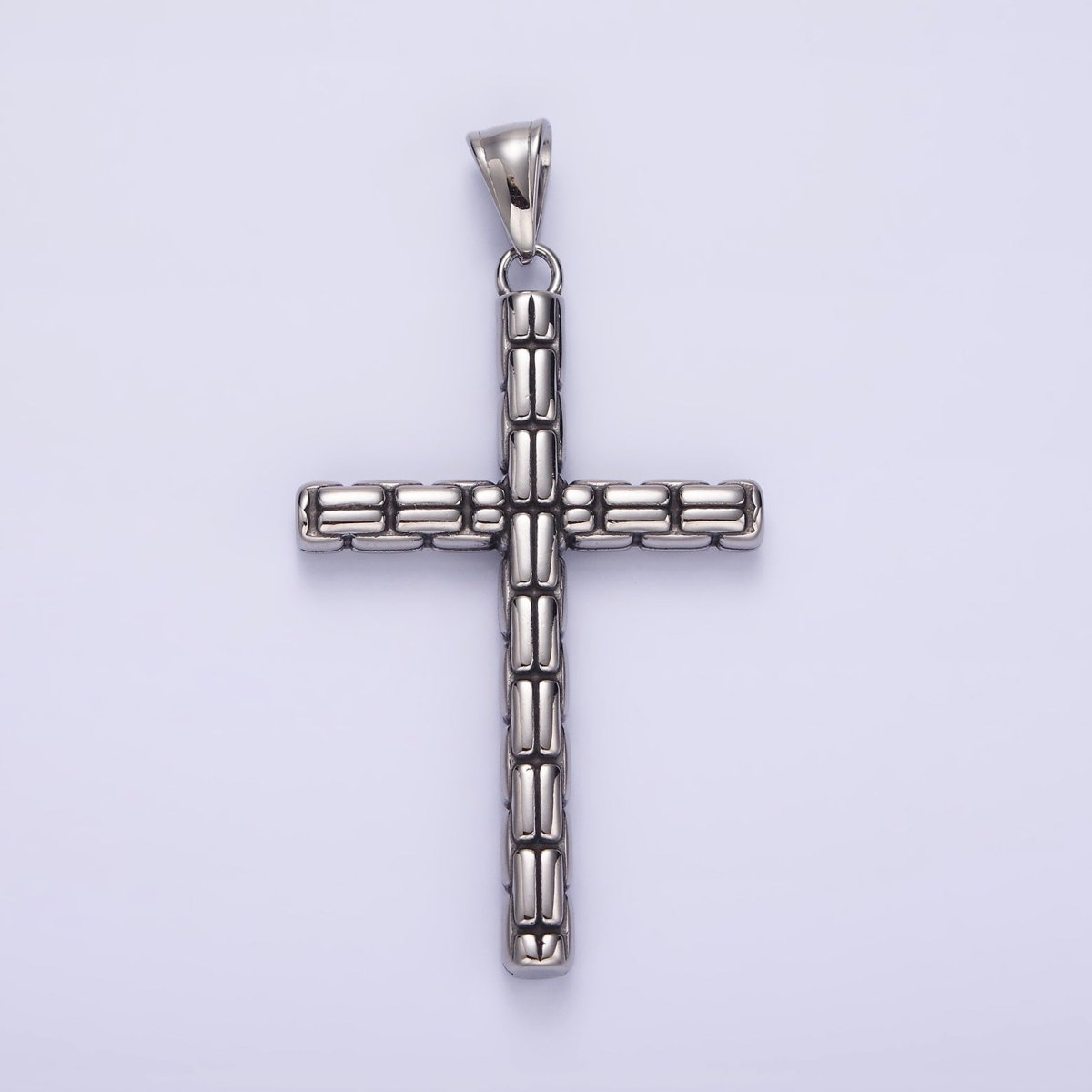 Stainless Steel 64mm Religious Latin Cross Bar Line-Textured Pendant | P-741