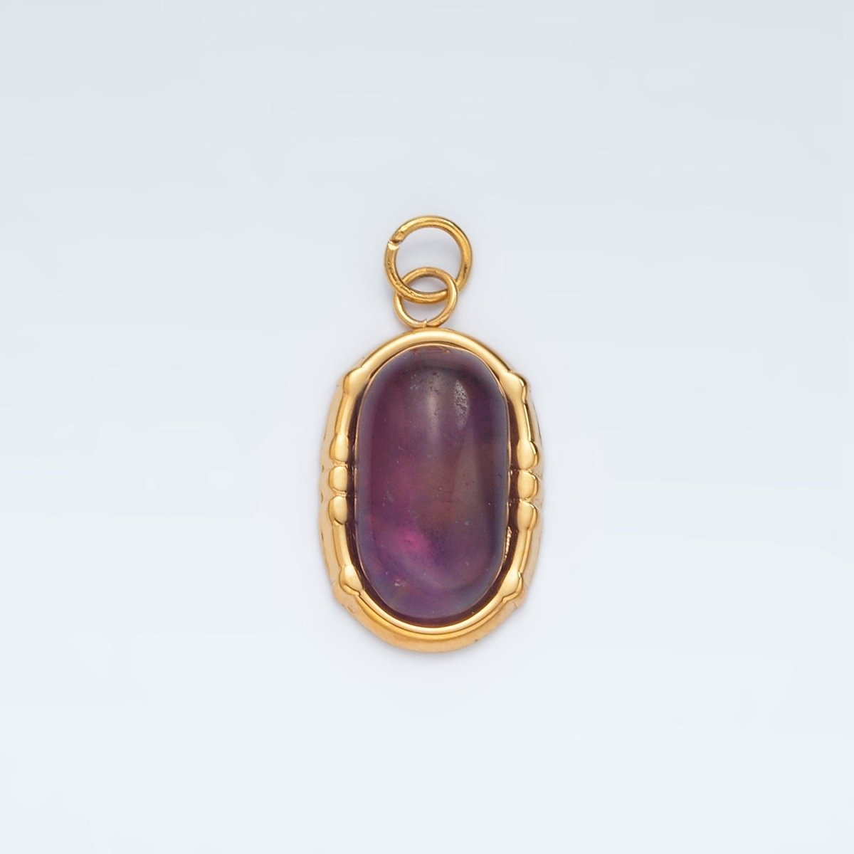 Stainless Steel Amethyst Natural Gemstone Oblong Bezel Charm | P631