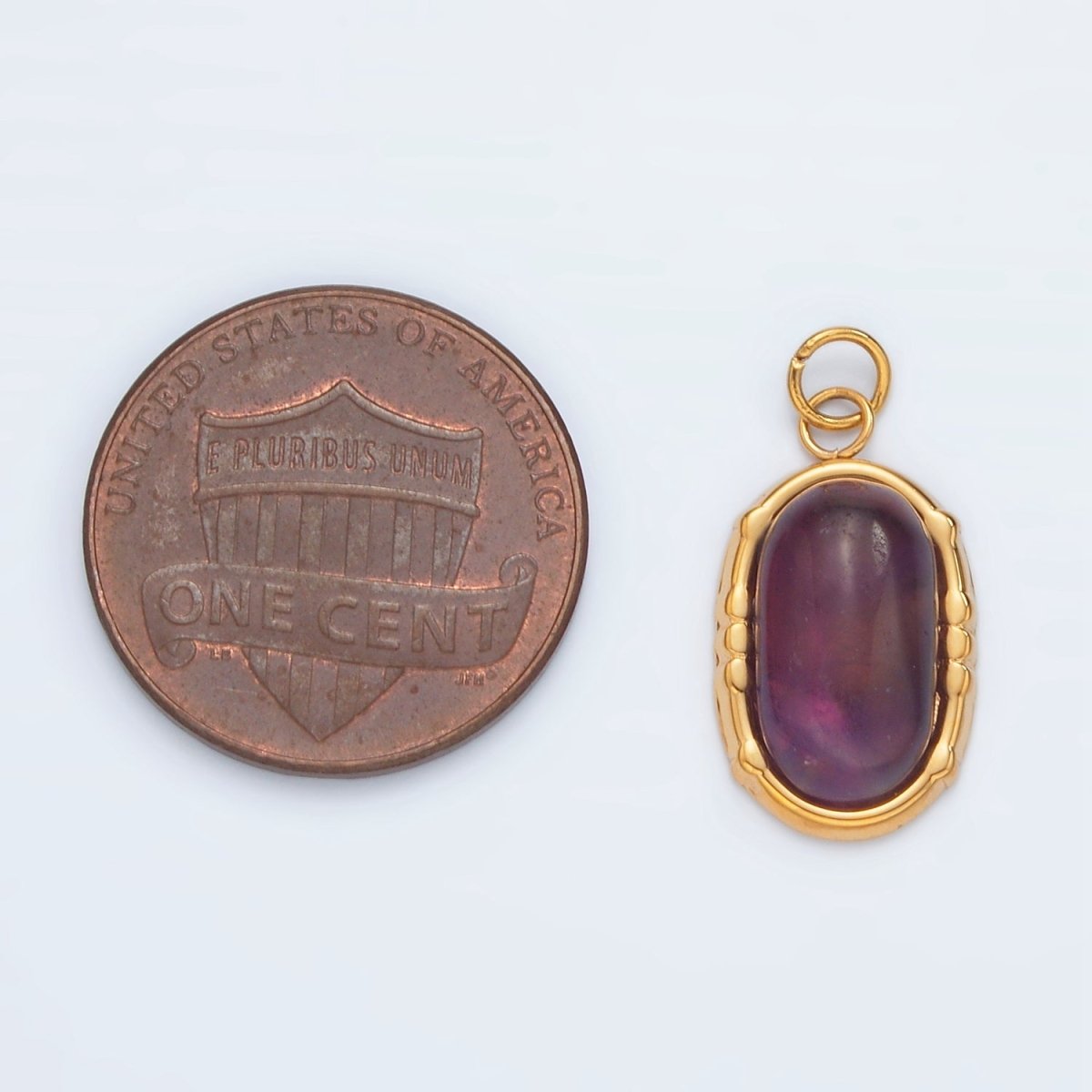 Stainless Steel Amethyst Natural Gemstone Oblong Bezel Charm | P631