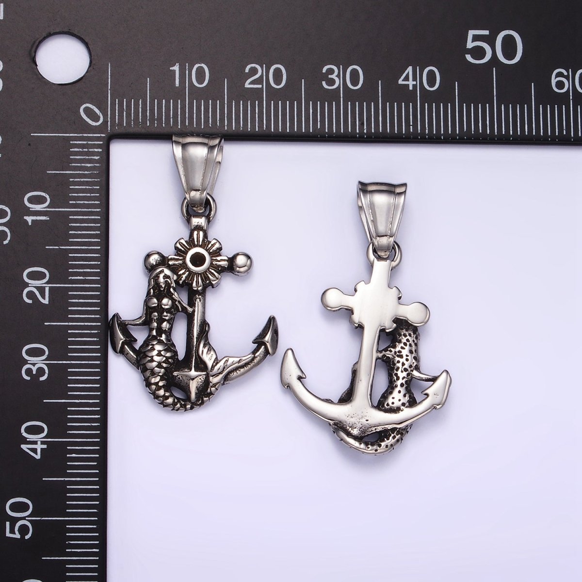 Stainless Steel Anchor Charms Mermaid Pendant in Silver | P1430