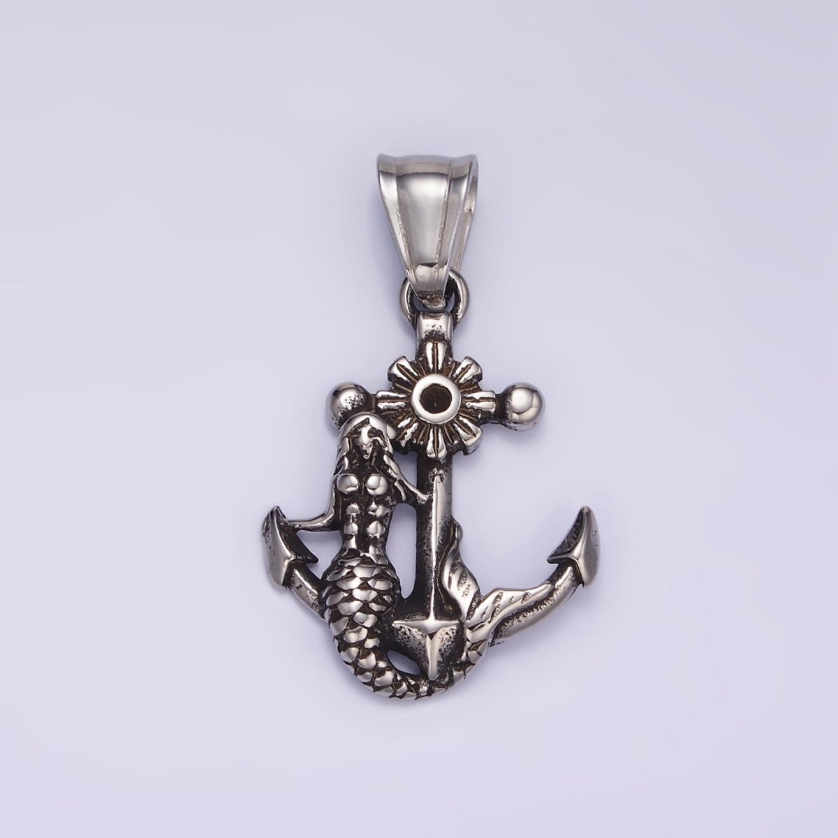 Stainless Steel Anchor Charms Mermaid Pendant in Silver | P1430
