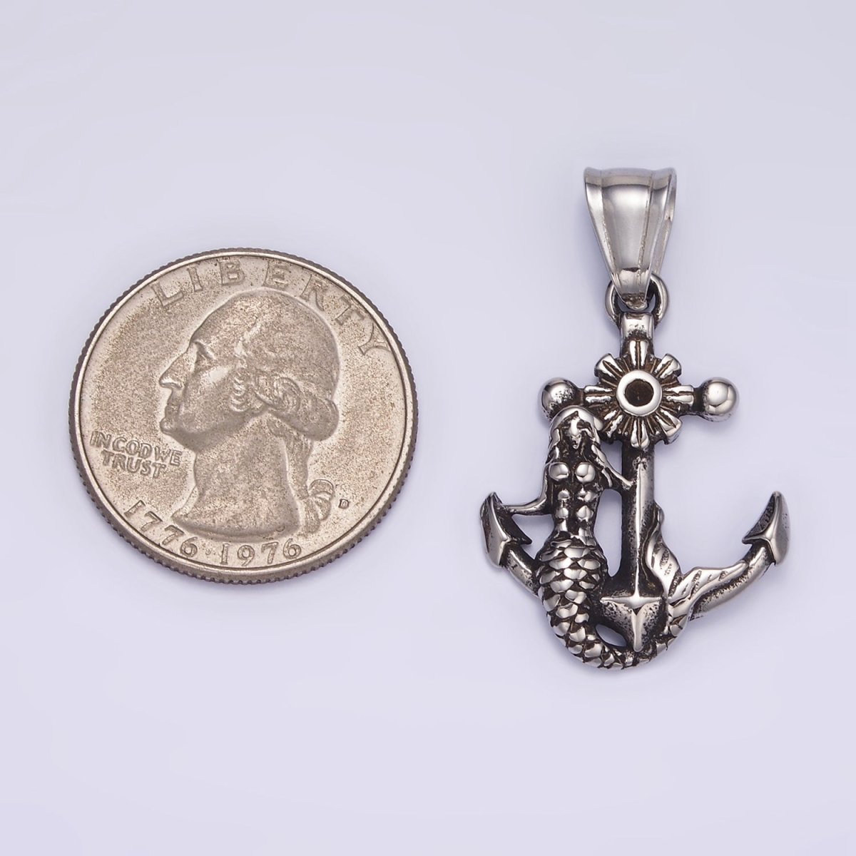 Stainless Steel Anchor Charms Mermaid Pendant in Silver | P1430