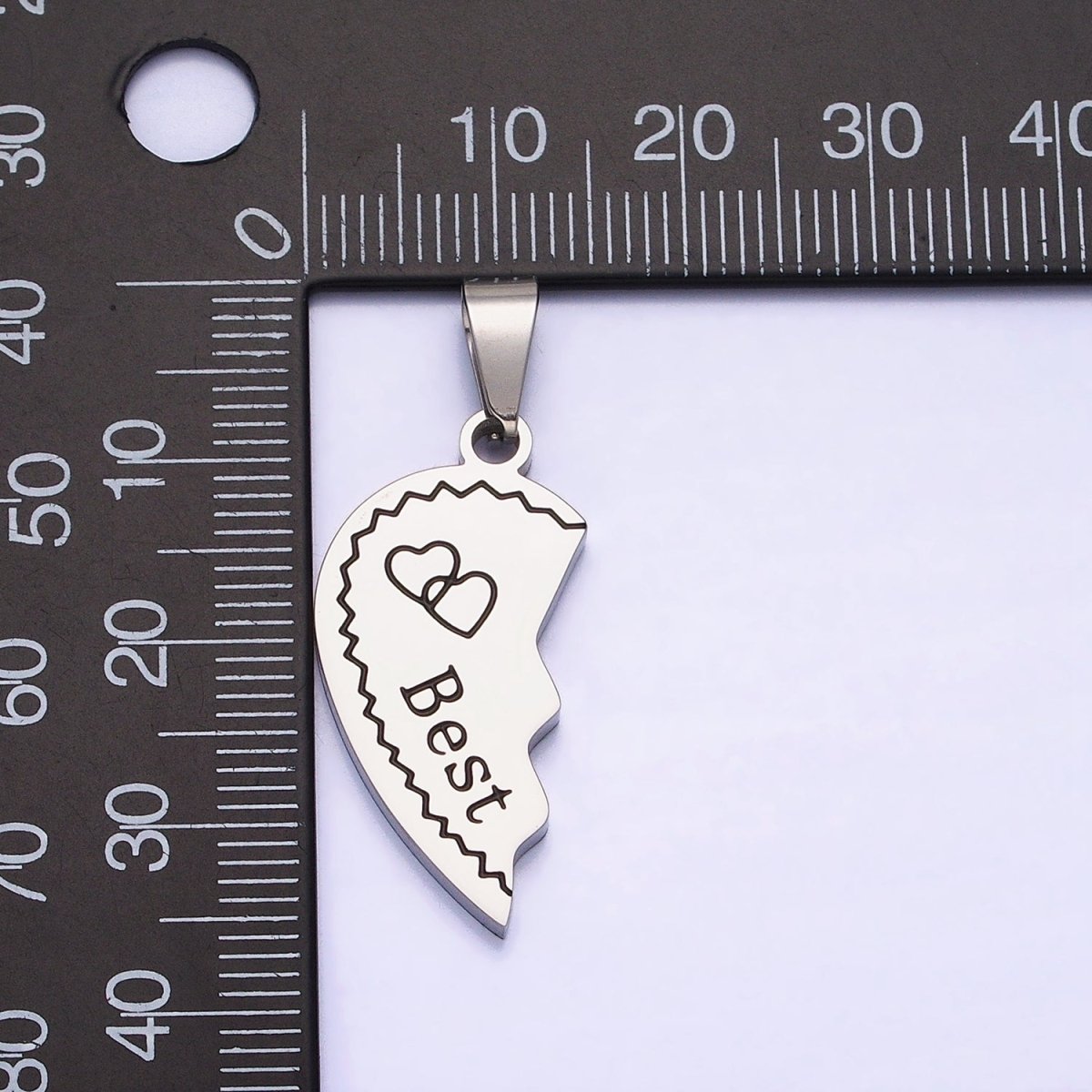 Stainless Steel "Best Friend" Script Engraved Hearts Silver Friendship Pendant Set | P-1128