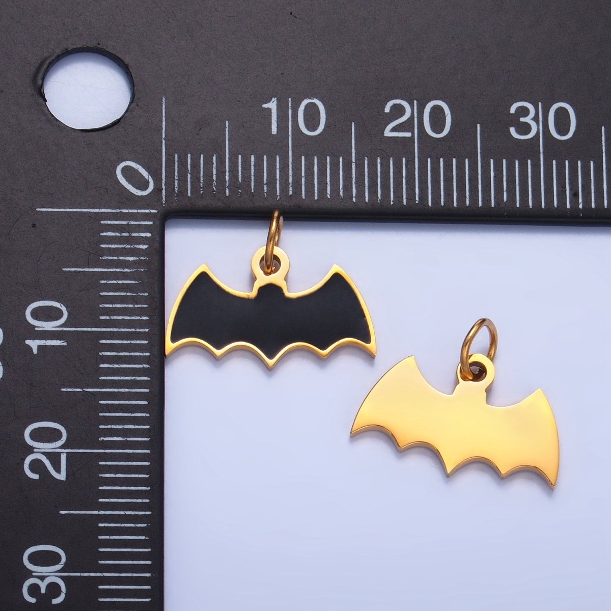 Stainless Steel Black Enamel Black Bat Animal Halloween Holiday Charm | P1534
