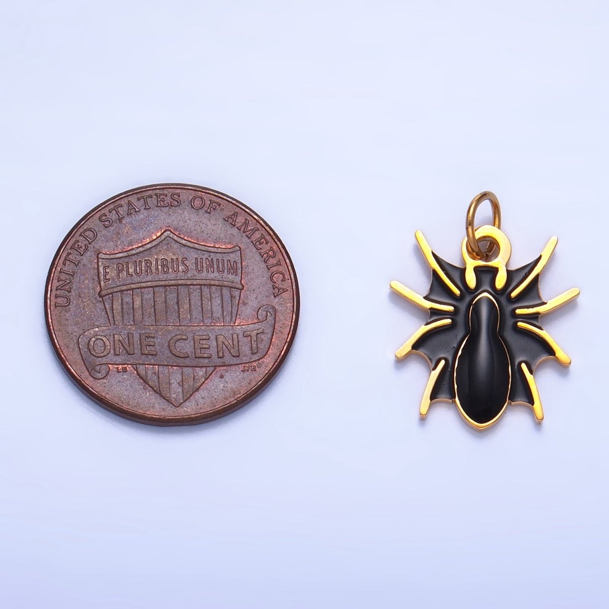 Stainless Steel Black Enamel Black Widow Spider Animal Charm | P1526