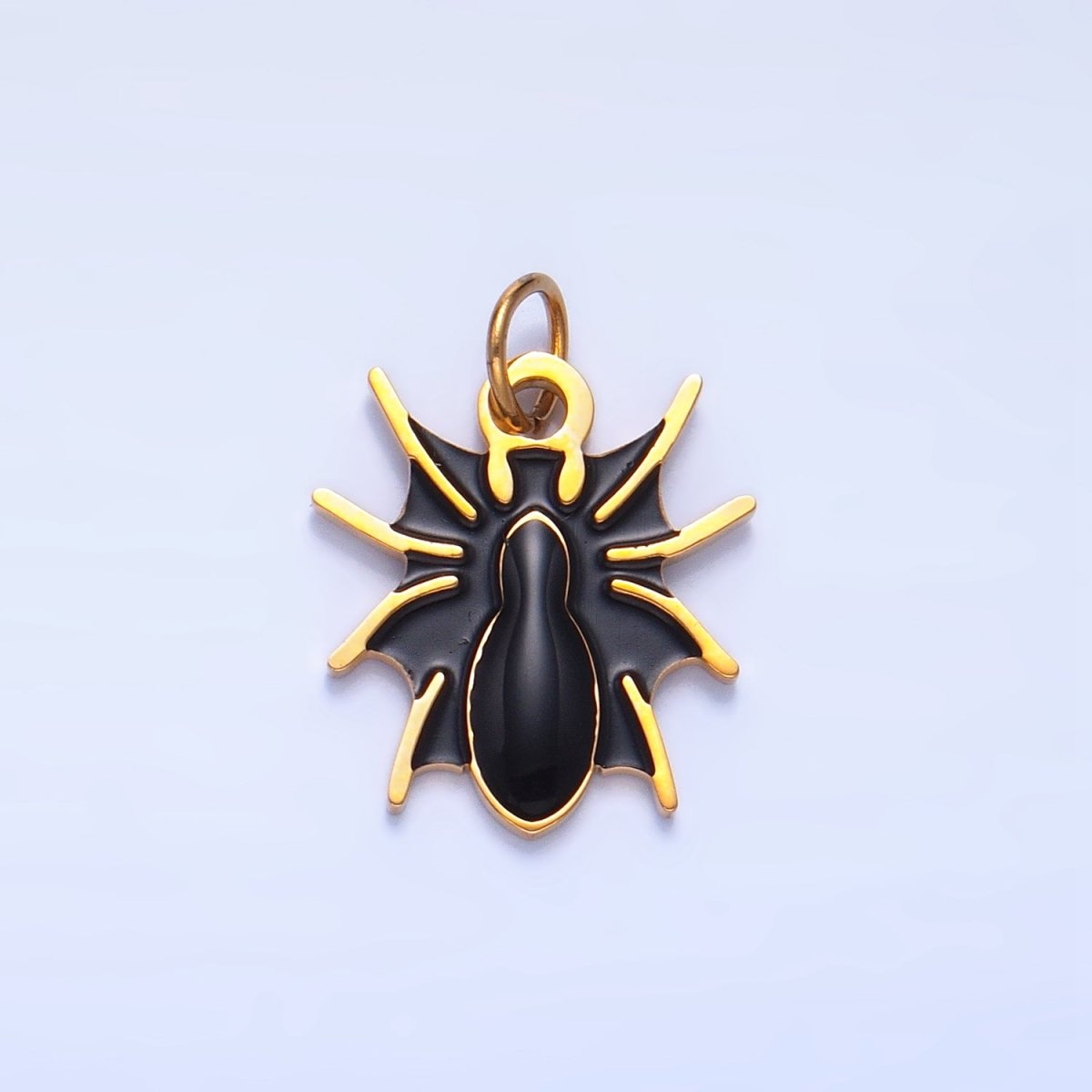 Stainless Steel Black Enamel Black Widow Spider Animal Charm | P1526