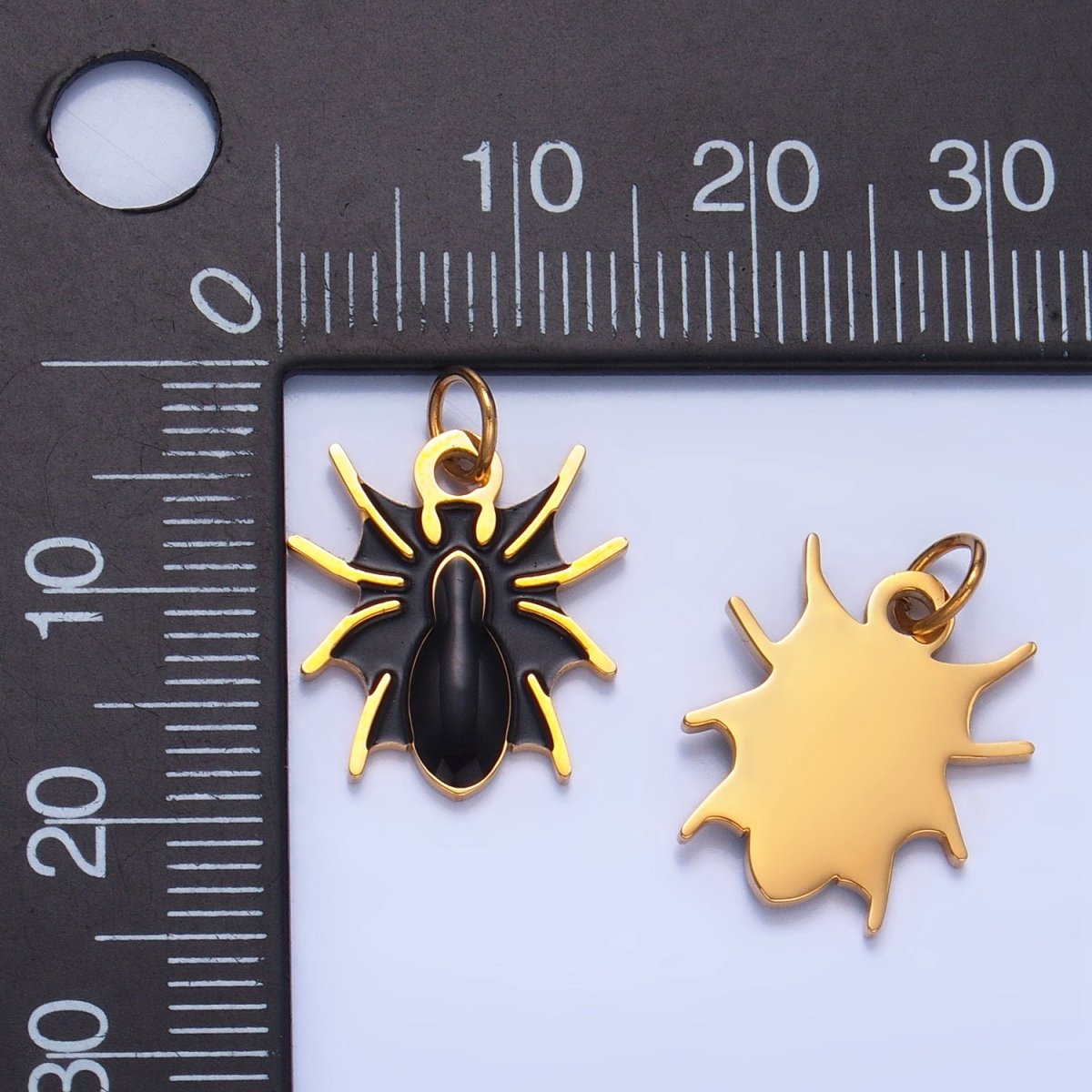 Stainless Steel Black Enamel Black Widow Spider Animal Charm | P1526